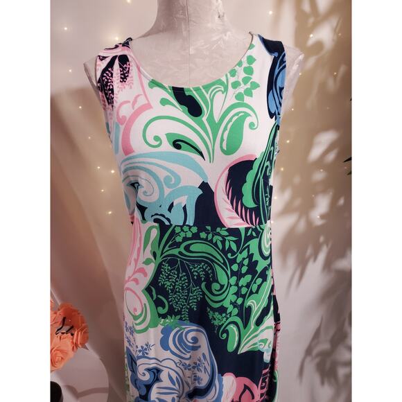 Talbots Womens Abstract Paisley Jersey Stretch Maxi Dress Size M Keyhole Back - Picture 5 of 10